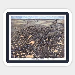 Antique Aerial City Map of San Antonio, Texas,  1873 Sticker